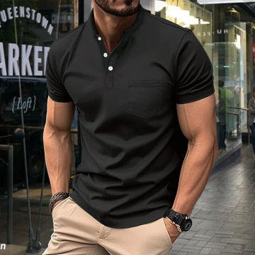 Summer New Men'S Polo Short Sleeve Lapel Button Solid Color Oversized Polo Shirt Fashion Casual Top