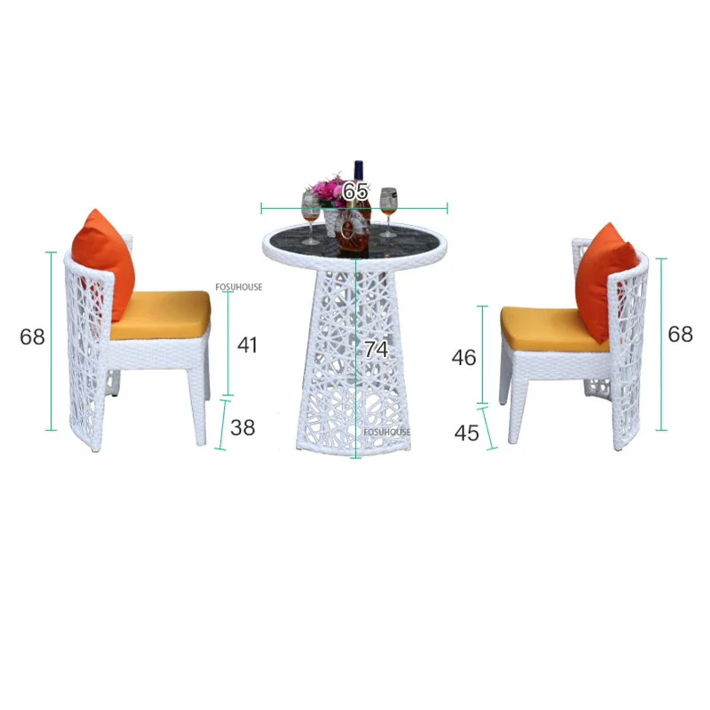 Description Picture 2 of itemNordic Rattan coffee table Chairs Combination Light Luxury Outdoor Courtyard Garden Rattan Chair Save Space Three-piece Set Z