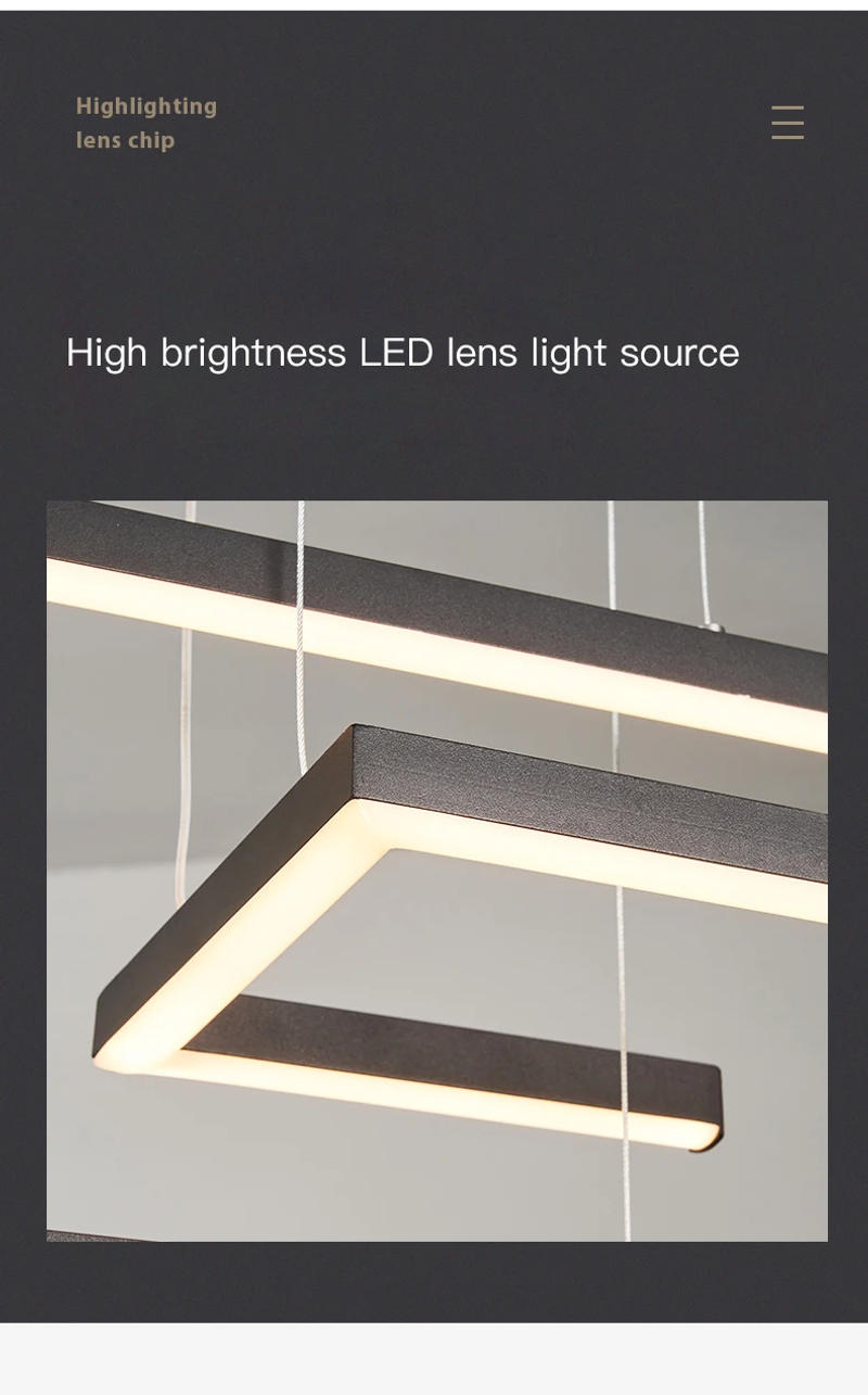 Description Picture 4 of itemModern Minimalism LED Pendant Lamp For Dining Room Kitchen Bar Living Room Bedroom Black Rectangle Dimmable Chandelier Lights