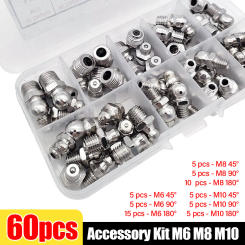 60/120Pcs Metric Grease Fitting Assortment Straight 45°/90°/180°Angle M6 M8 M10 Galvanized Metal Grease Nipple With Storage Box