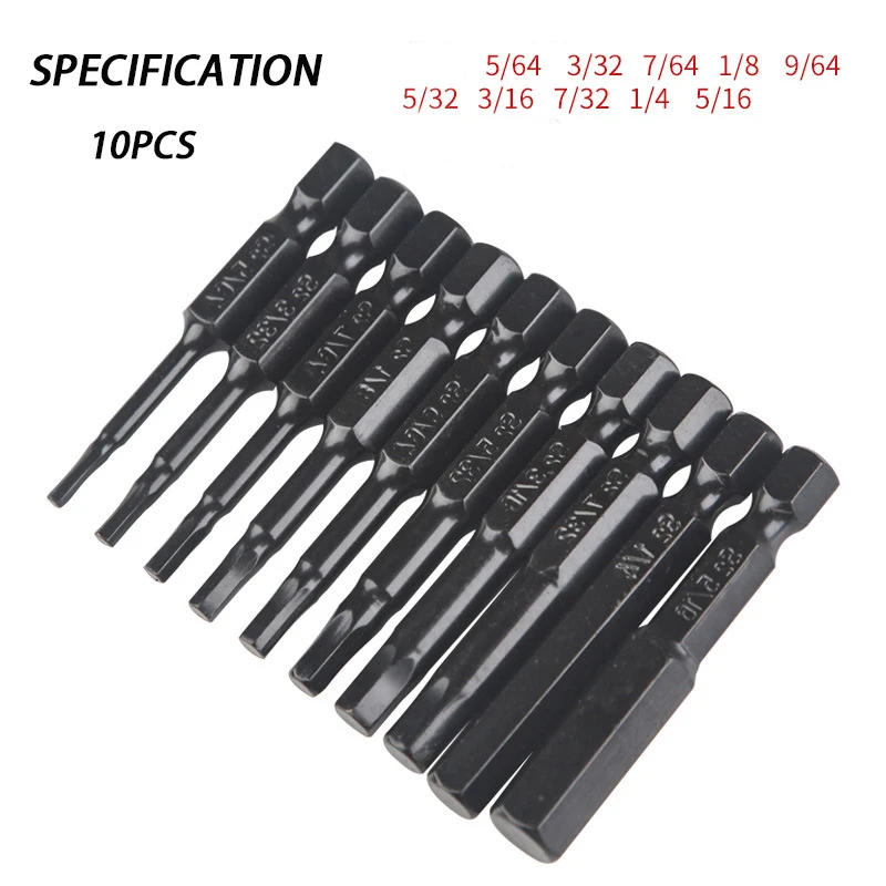 Description Picture 6 of item10pcs Hexagonal Bit Set Multi Standard Wear Resistant and Durable Imperial Size Hexagonal Bit S2 Alloy Steel Screwdriver Bit