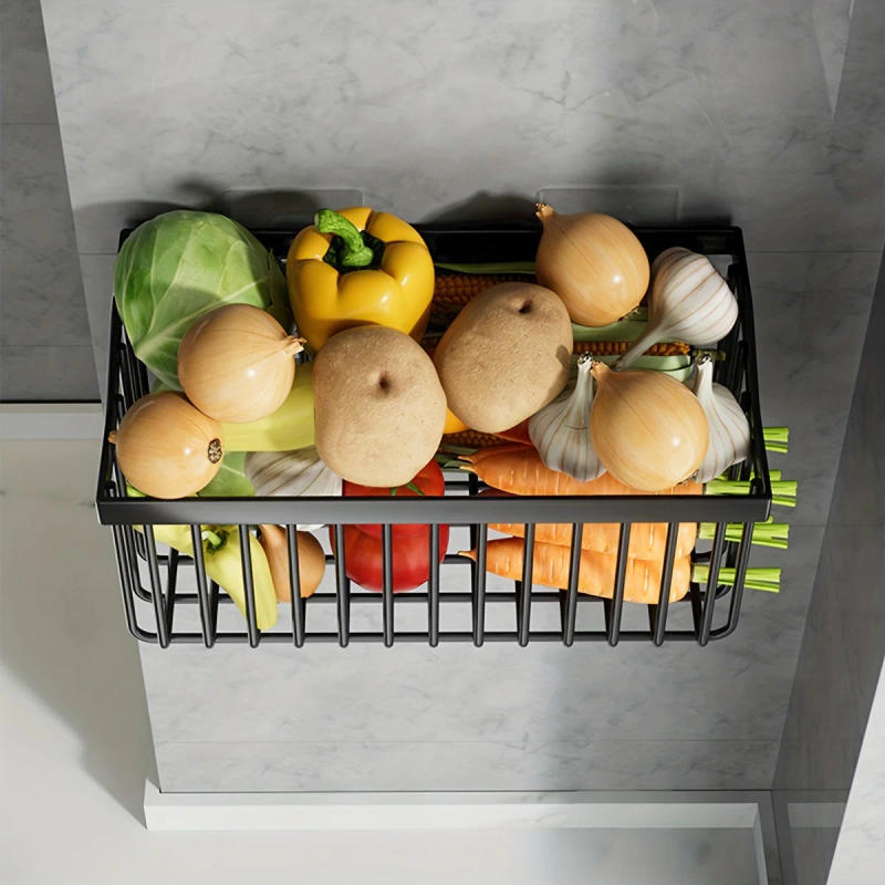 Description Picture 4 of item1pc Fruit And Vegetable Basket, Vegetable Fresh Keeping, Wall Mounted Storage Baskets, Kitchen Storage Metal Wire Fruit Basket