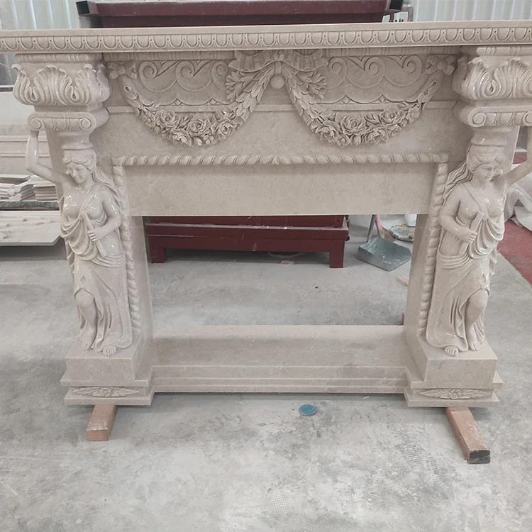 Description Picture 4 of itemMarble Fireplace SetModern Luxury Indoor Beige Marble Stone Fireplace Frame Mantel Surround For Home Decor