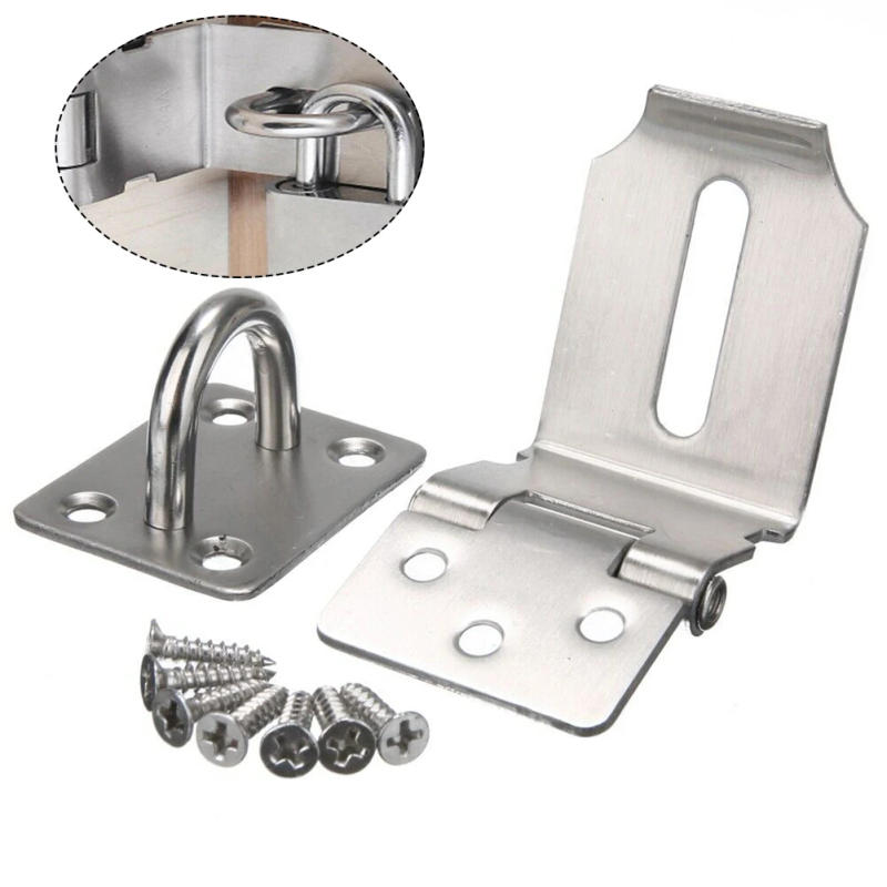 Description Picture 2 of item90 Degrees Door Clasp Lock Hasp Staple Shed Latch Stainless Steel Door Lock Padlock Clasp Burglar-Proof Home Wood Door Hardware