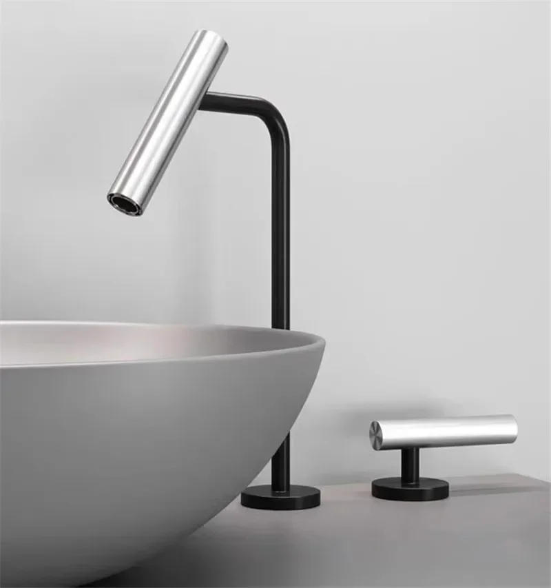 Description Picture 5 of itemGray Basin faucet Bathroom two holes Widespread Brushed Gold sink tap 360 rotating widespread Black