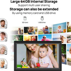 15.6 inch built in 32GB/ 64GB WiFi Large touch ips digital photo frame 1920*1080 WiFi Smart Frame Share Photos Videos via frameo
