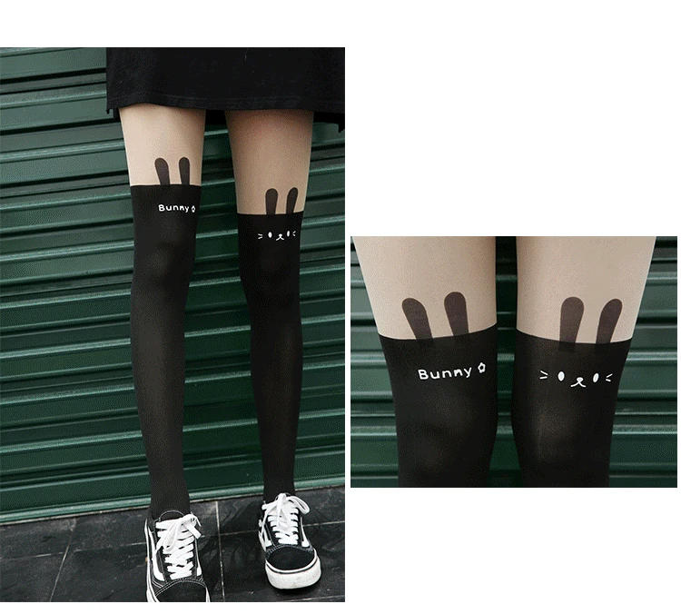 Description Picture 6 of itemCartoon Cat Thigh Stockings School Girl Stockings Cute Over Knee Socks Pantyhose Japanese Lolita Retro White Hot Classic Tights