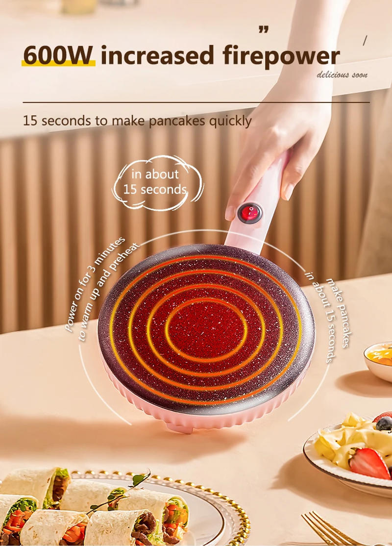 Description Picture 5 of itemMini Automatic Electric Crepe Maker Spring Cake Pie Cooker Non-stick Pizza Griddle Pancake Pan Pot Baking Grill Cooking Plate EU