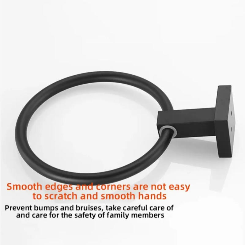 Description Picture 5 of itemBlack Stainless Steel Hand Towel Ring Wall Mounted Square Base Towel Racks Easy Installation Towel Holder Home