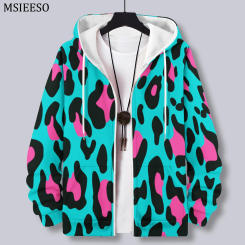 MSIEESO Men Zipper Hoodie Colorful Leopard Pattern Printed Hoodie Casual Male Hooded Sweatshirt Women Pullover Zipper Coat