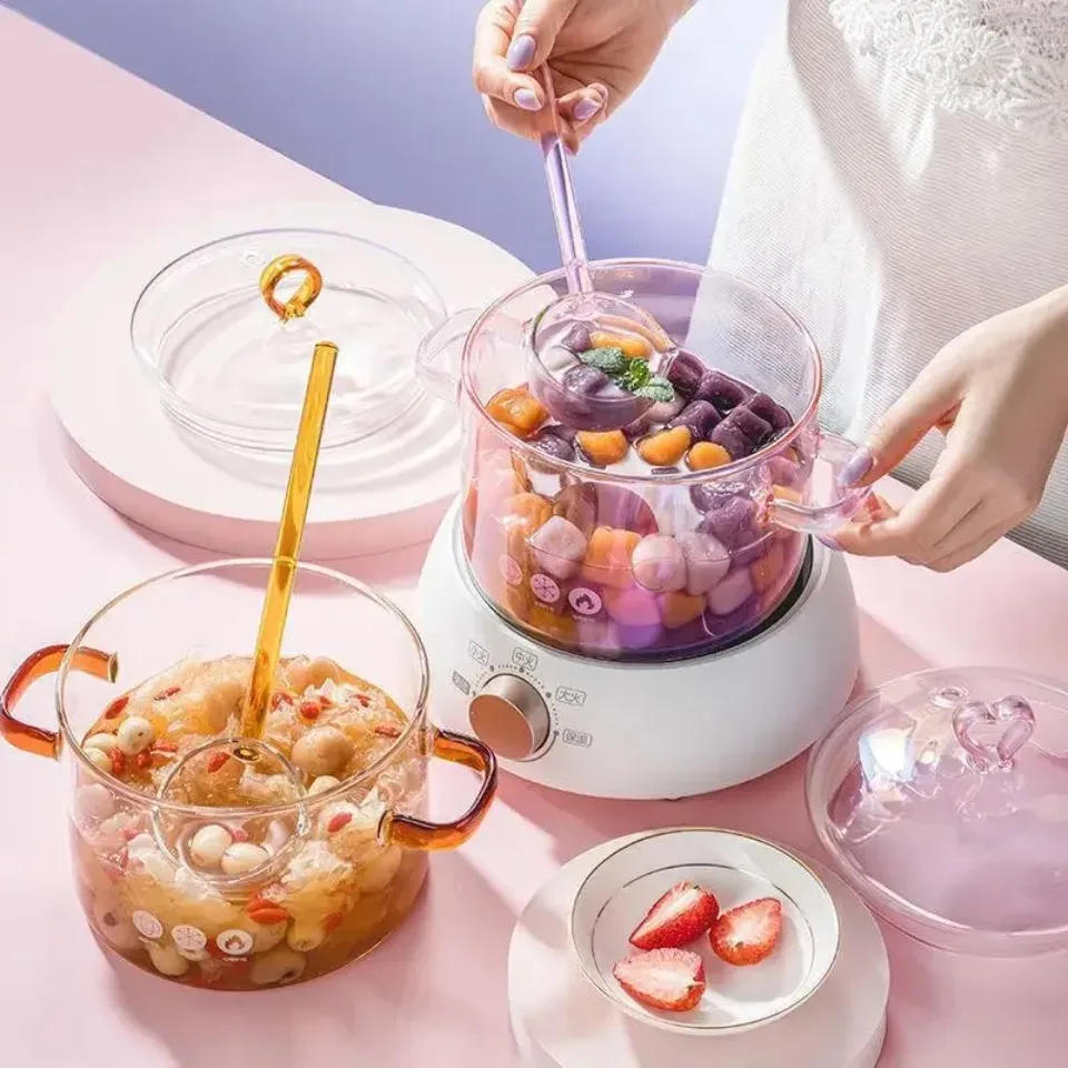 Description Picture 2 of itemPink Glass Pot Versatile Transparent Soup Stock Pots Binaural Handle Pots Noodle Soup Bowl Heat-resistant Kitchen Cooking Pot