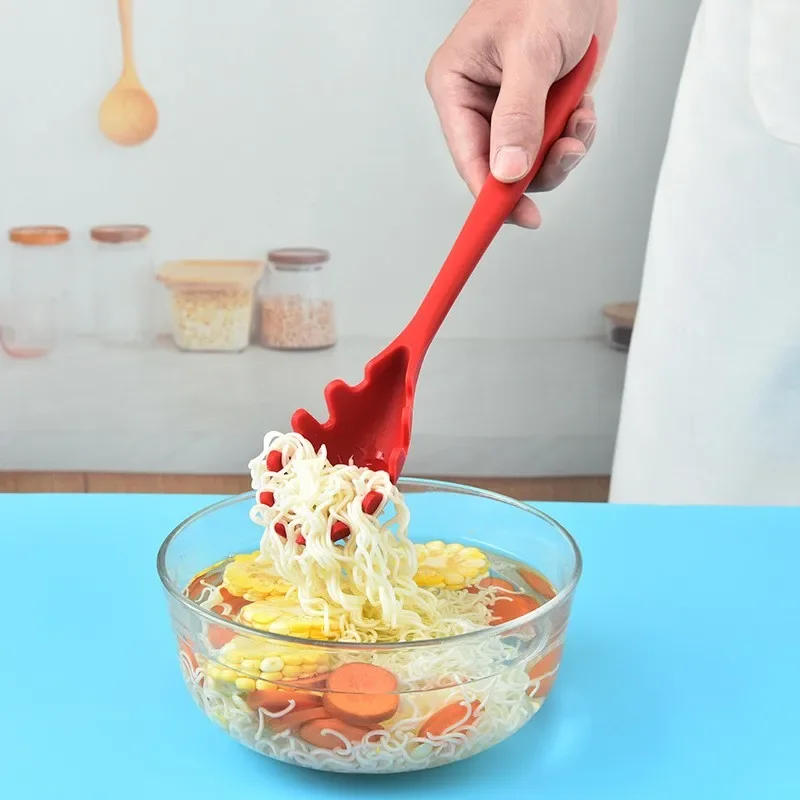 Description Picture 5 of item1pcs Silicone Pasta Noodle Spoon Pasta Scoop Colander Noodle Spaghetti Fork Ladle Slot Spoon Nylon Drain Strainer Kitchen Gadget