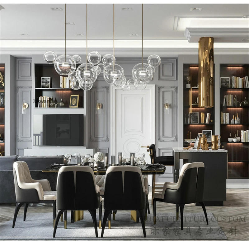 Description Picture 3 of itemmodern Dining Chairs Nordic Luxury Dining Table Chair Combination Small Apartment Stainless Steel Rectangular Dinning Chair Z