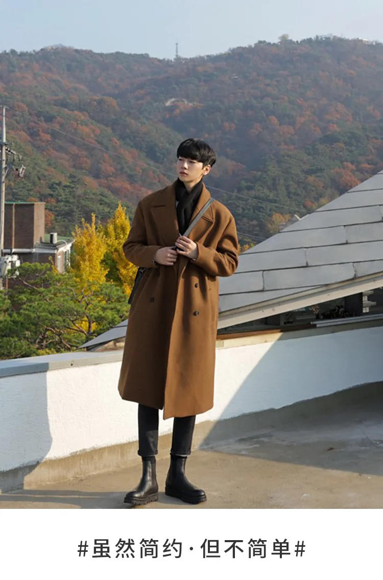 Description Picture 3 of itemWinter men's British style woolen coat men's Korean version of the trend loose mid-length over the knee woolen coat size 3XL