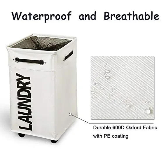 Description Picture 6 of itemRolling Laundry Hamper with wheels Waterproof and Collapsible Laundry Baskets  For Clothes Toys Clothes Basket with Mesh Cover