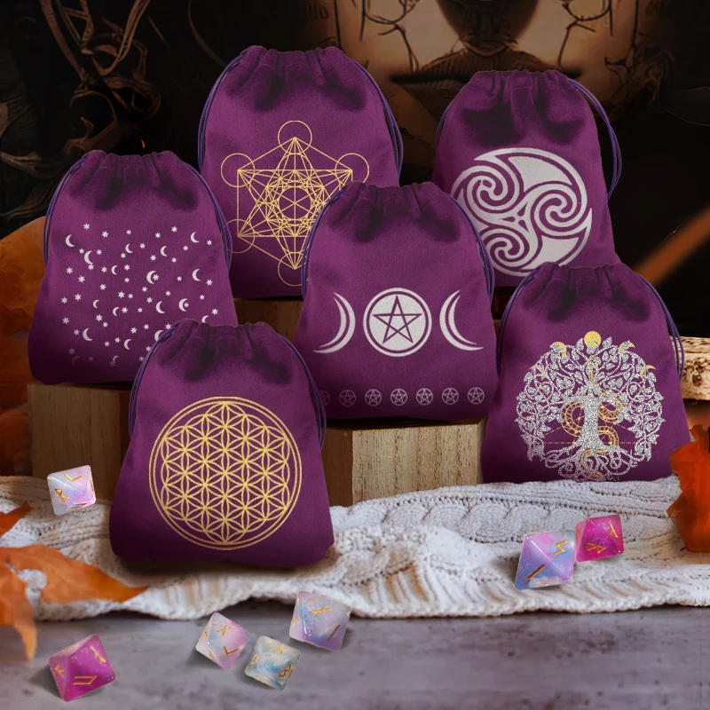 Description Picture 3 of itemTarot Card Storage Bag Velvet Tarot Pouch life of Tree Card deck Crystal Drawstring pouches dice Tarot Deck Multiple Use bags