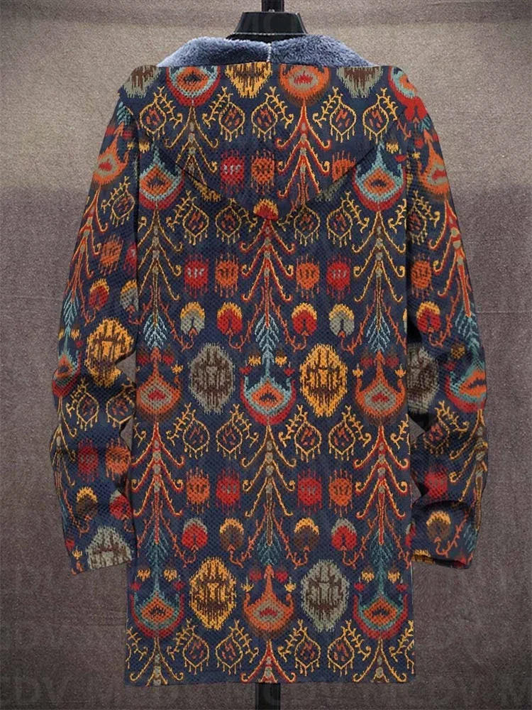 Description Picture 6 of itemUnisex Vintage Geometry Crystal Gradient Art Casual Print Plush Thick Long-Sleeved Sweater Cardigan Coat