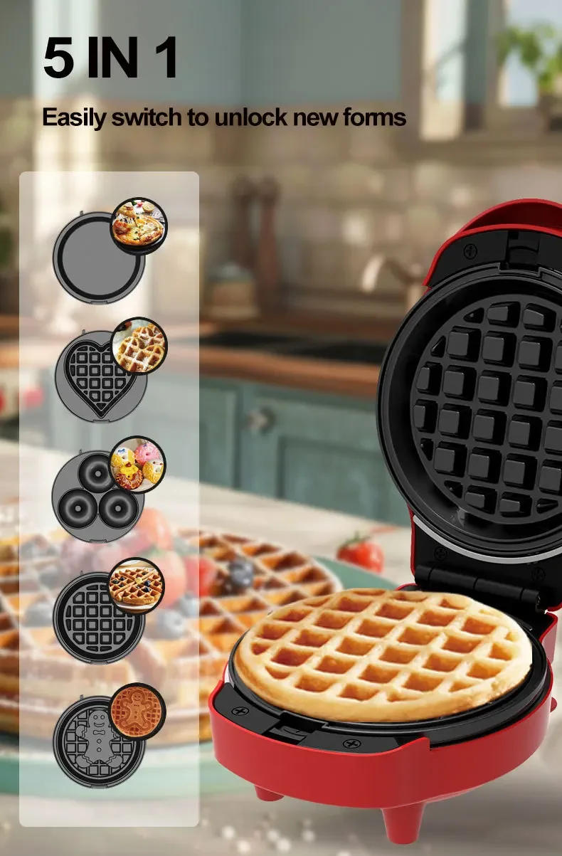 Description Picture 5 of itemHouselin Mini Waffles Maker with 5 Removable Plates-Make Mini Waffles Donuts Pancakes or Eggs all in 1 Multi -Easy Cleaning