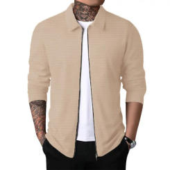 Men's Autumn New Cardigan Zippered Jacket Casual Long Sleeved Lapel Waffle Pullover  Sweater Men