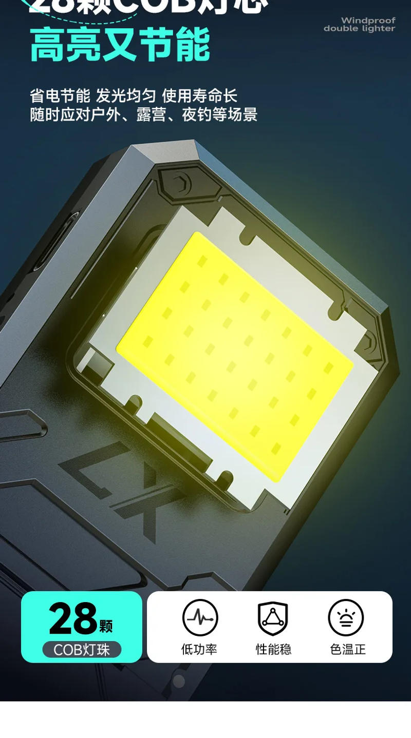 Description Picture 3 of itemNew Arc Lighter Windproof COB Lighting Light Type-c Rechargeable Outdoor Multi Functional Lighter Flashlight Mini Keychain Light