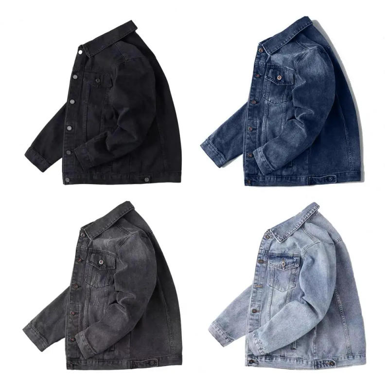 Description Picture 3 of itemButton Closure Men Jacket Retro Hop Style Denim Jacket with Multi Pockets Lapel for Men Streetwear Coat Plus Size