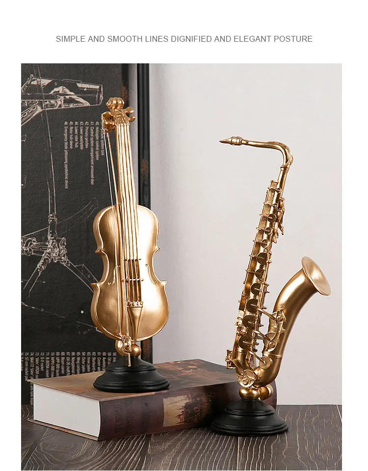 Description Picture 6 of itemEuropean Style Light Luxury Musical Instrument Ornaments Music Art Resin Crafts Violin Saxophone French Horn Decorative Articles