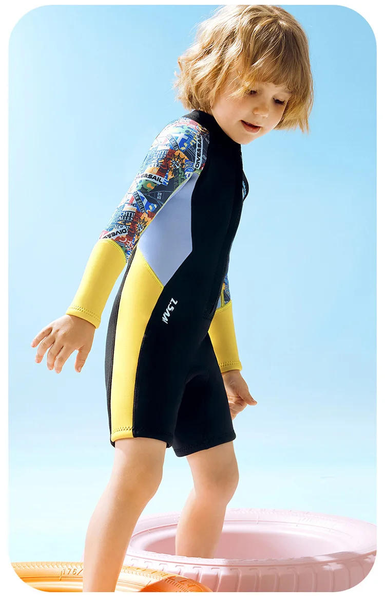 Description Picture 4 of item2.5mm Neoprene Youth Kids Wetsuit Summer Surfing Suit Short Sleeve Diving Snorkeling Swimming One-piece Scuba Dive Swimwear Girl