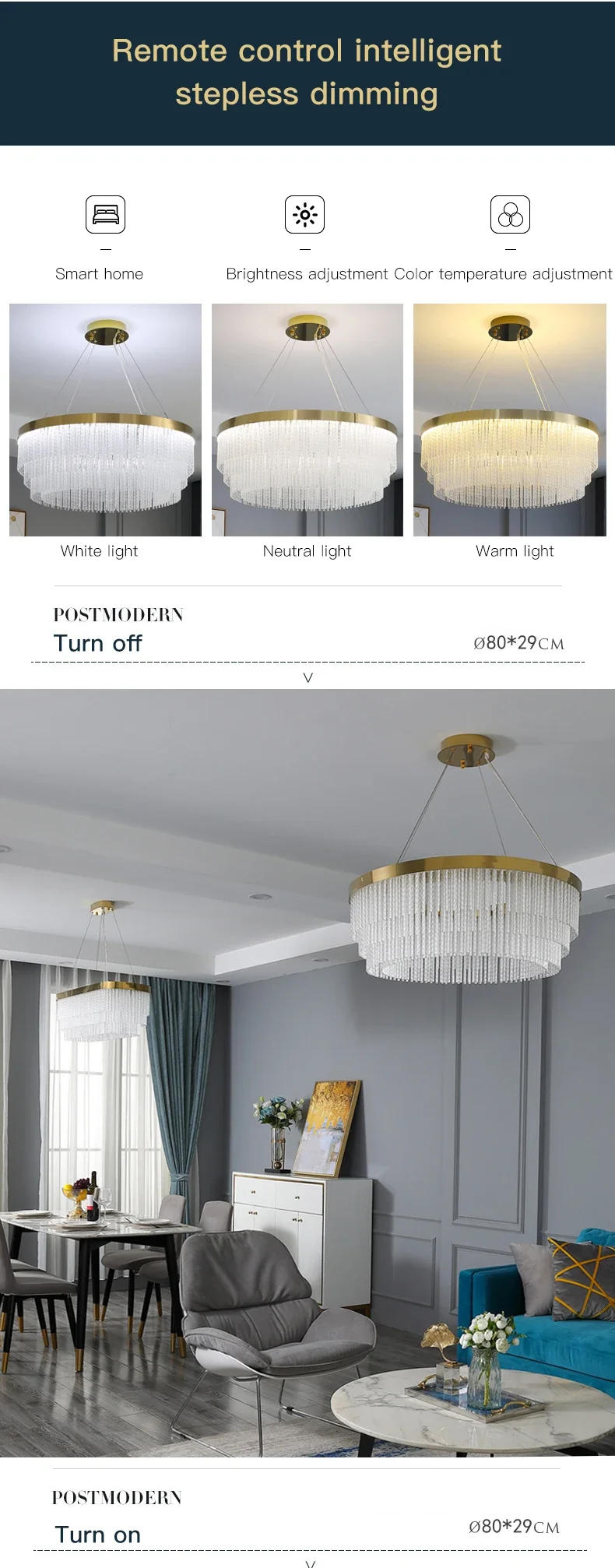 Description Picture 5 of itemNordic Led Lamp Living Room Light Luxury High-end Bedroom Lamp Home Restaurant Crystal Chain Lustre Pendant Light Home Appliance