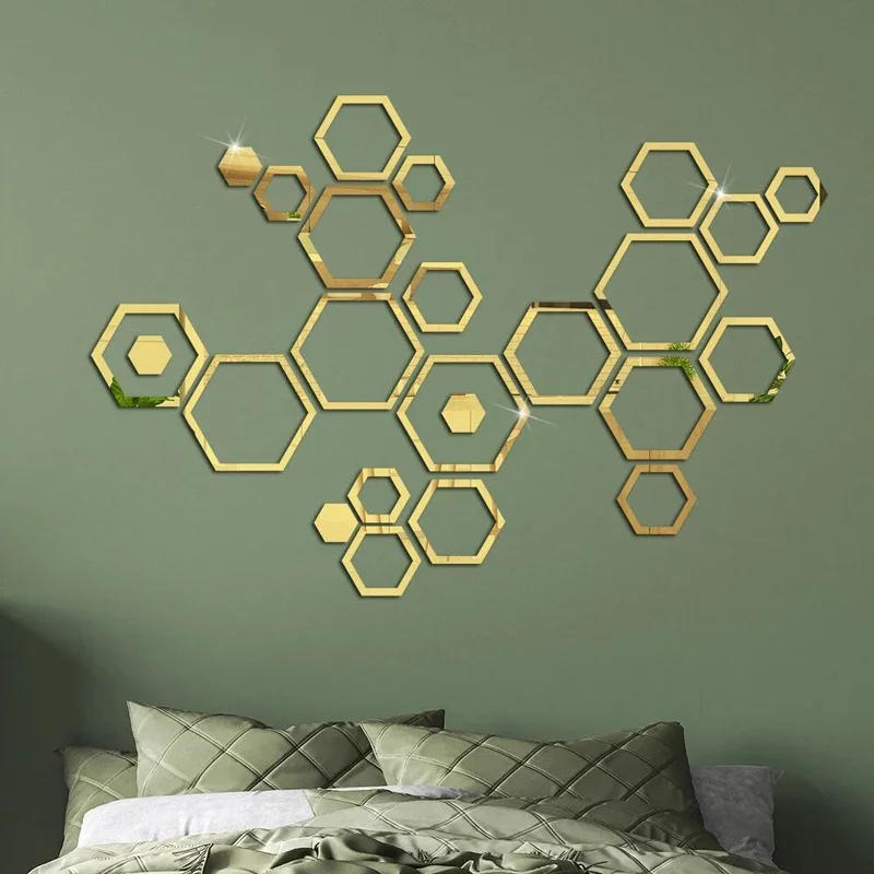 Description Picture 5 of item24pcs Hexagon 3D Mirror Wall Stickers Bedroom Creative Self adhesive Decoration Honey comb Waterproof Stickers Home decor
