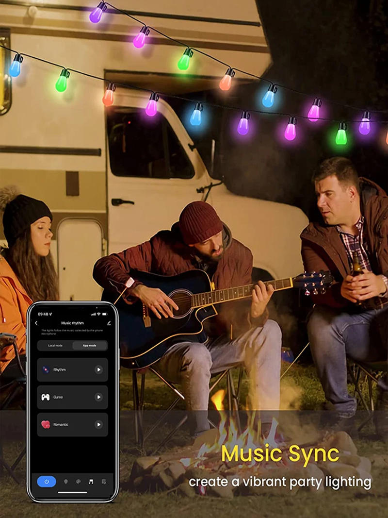 Description Picture 2 of item17M RGB Light Bulb LED Holiday Lighting Outdoor Atmosphere Decoration Lights String Music Sensing Wifi/Remote Control Lamp