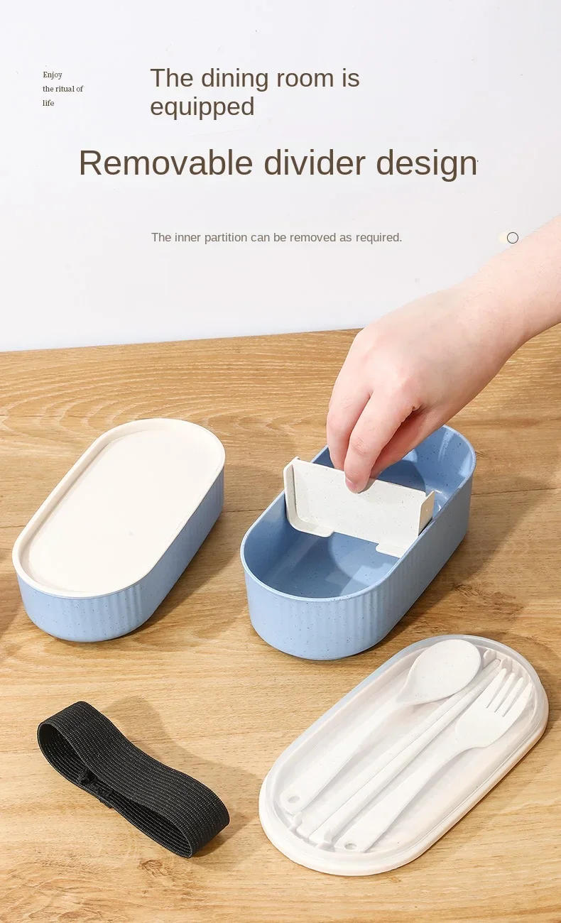 Description Picture 6 of itemDouble Layer Portable Lunch Box with Fork and Spoon Microwave Bento Boxes Dinnerware Set Food Storage Container