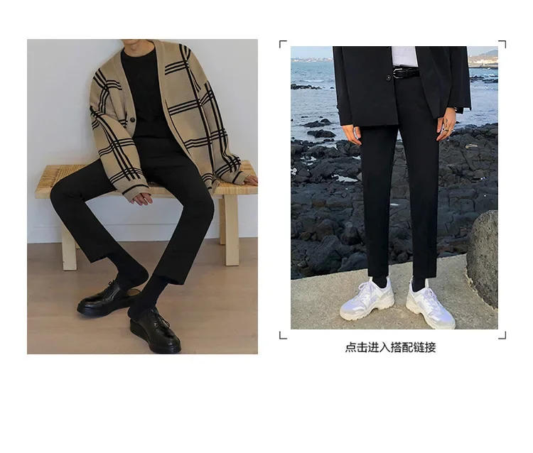 Description Picture 4 of item2023 Winter New Cardigans Sweater for Men Retro Loose Casual Korean Fashion V-neck Plaid Line Cardigan Knitted Sweater Men Coats
