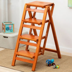 Multifunctional Ladder Chair Folding Design Ladder Stool Stable Load-bearing Step Ladder Natural Solid Wood Kitchen Stool