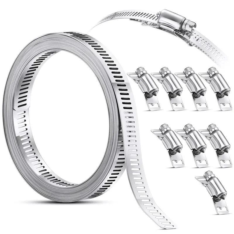 Description Picture 2 of itemNEW 304 Stainless Steel Hose Clamp Strap with Fasteners Worm Clamp Adjustable Worm Gear Pipe Ducting Hose Clamp 9.8-34.4 Feet