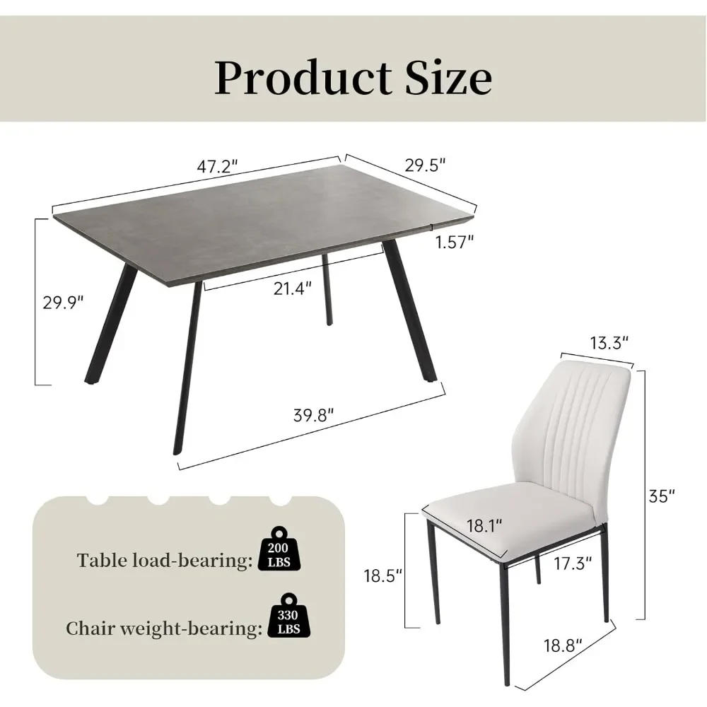 Description Picture 3 of itemModern 5-Piece Kitchen Table Set Rectangular Wood Dining Table with 4 Upholstered Leather Chairs (47.2" Table + 4 White