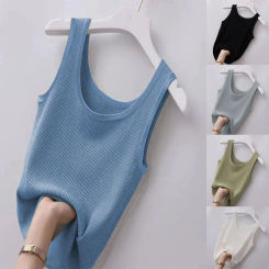 Sexy Sleeveless Camisole Women Girls Solid Color Basic Top Summer Camisole T-Shirt Streetwear Tees Spring Knitted Tank