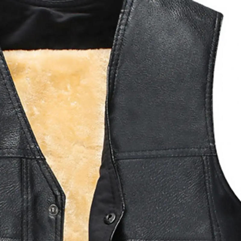 Description Picture 5 of itemMen's Motorcycle Vest V Neck Sleeveless Faux Leather Jacket Windproof Extra Warm Waistcoat Coat