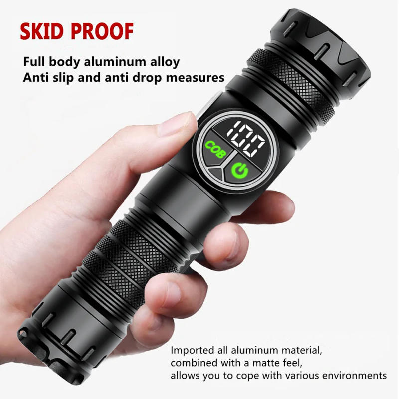 Description Picture 5 of itemHigh Power Spotlight Long Range LED Flashlight With Side COB Light Type-C Charging Zoomable Aluminum Alloy Torch Lantern