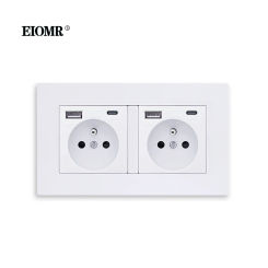 EIOMR French Wall USB Double Socket 16A 5V 2100mA with USB Ports Electrical Sockets 146MM*86MM EU Standard Type C Power Outlet