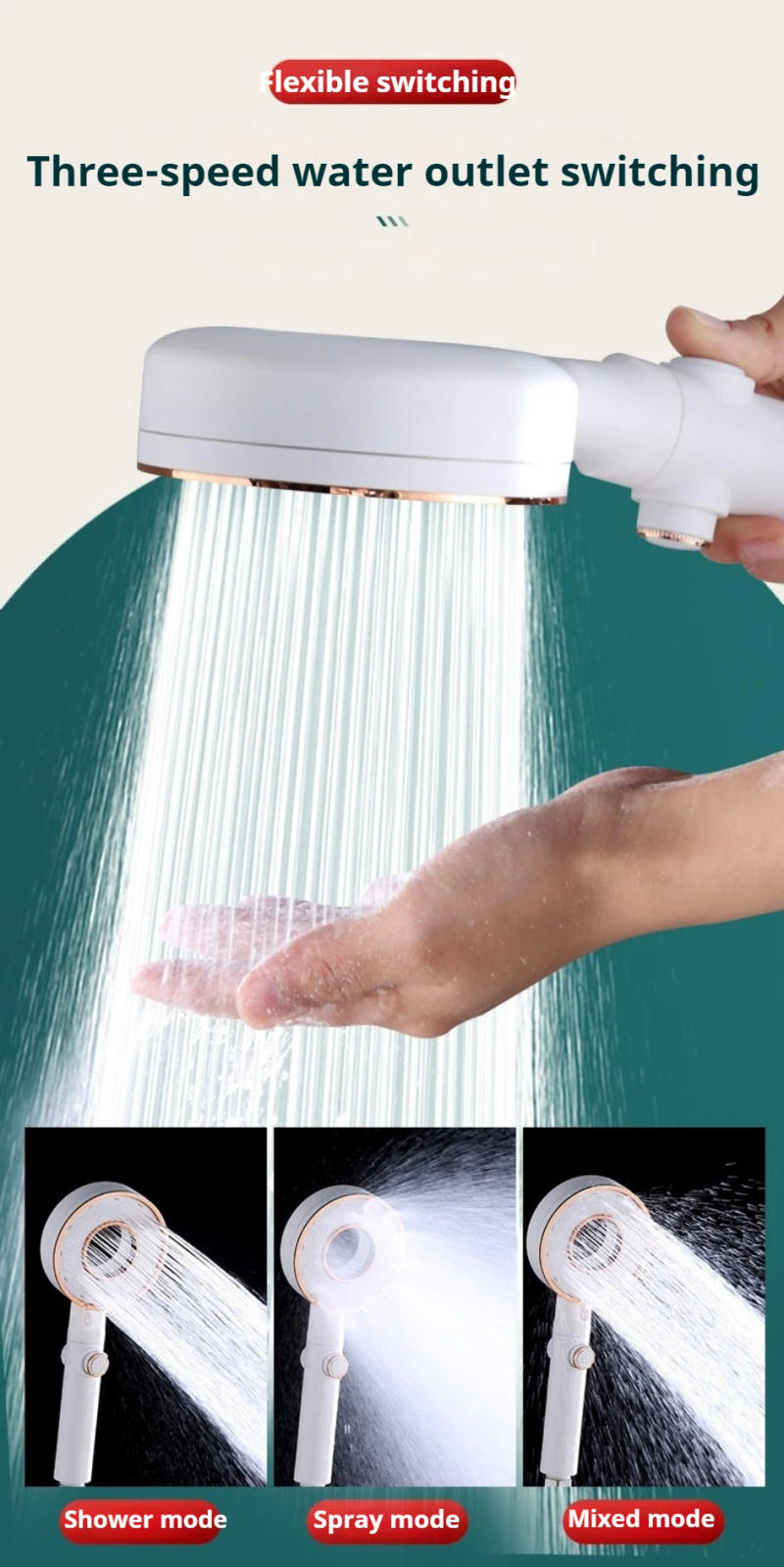 Description Picture 5 of item3 Modes Adjustable Showerheads High Pressure Shower Head Water Saving One-Key Stop Water Spray Nozzle Bathroom Faucet Accessory