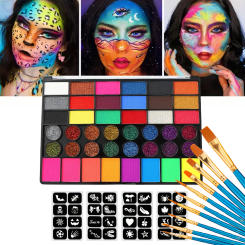 42 Colors Water Soluble Face Body Painting Set UV Neon Glitter Face Paint Art Halloween and Christmas Party Body Paint Makeup