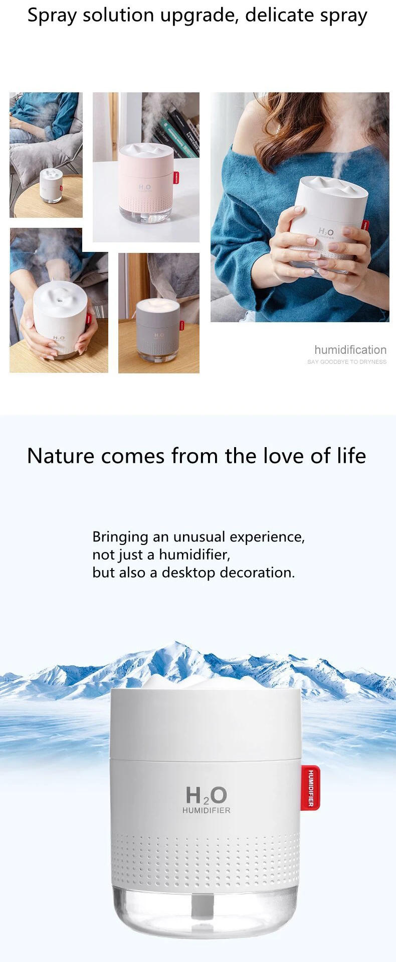 Description Picture 4 of item500ML Portable Mini Humidifier White Snow Mountain Air Humidifier Ultrasonic USB Diffuser Aromatherapy Humidificador for Home
