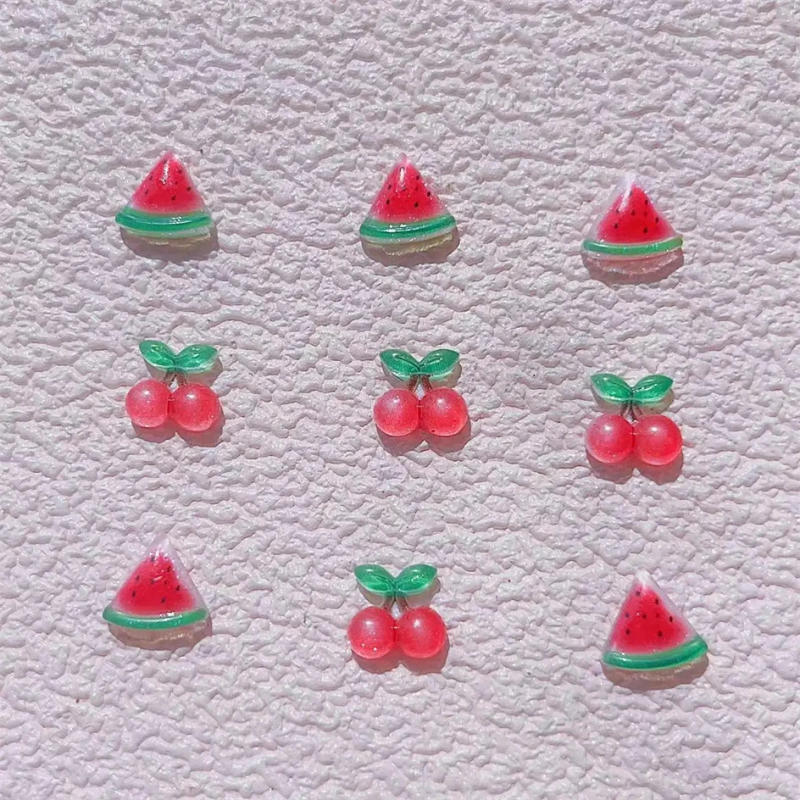 Description Picture 5 of item10Pcs 3D Resin Mini Cherry Watermelon Gems Nail Art Charms Sweet Fruit Flatback Jewelry Design Nail Decorations Rhinestones 10mm