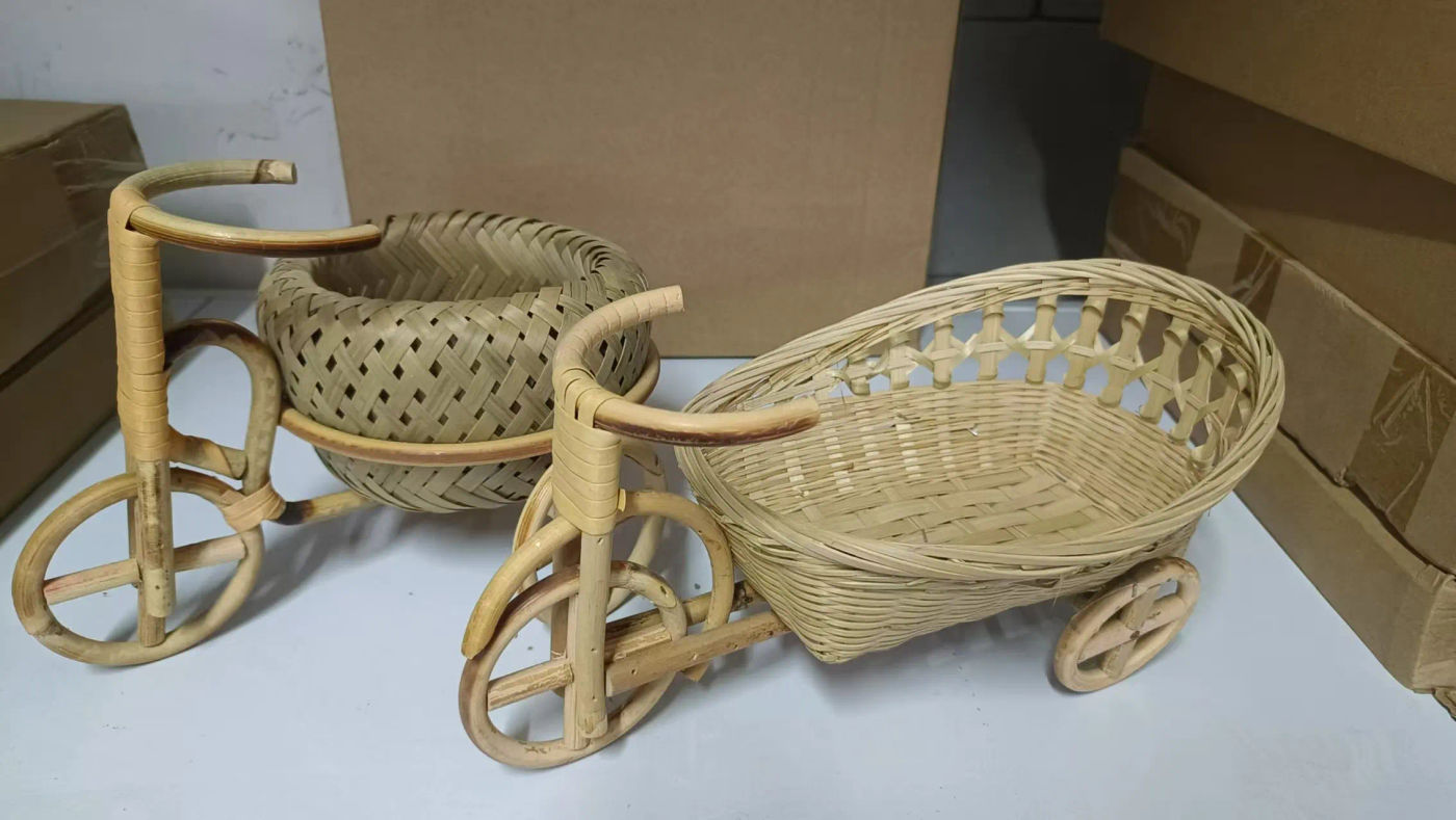 Description Picture 6 of itemNewborn Photography Props Handmade Bamboo Rattan Bicycle Ornament Small Bamboo Basket Take Photo Props Living Room Decoration