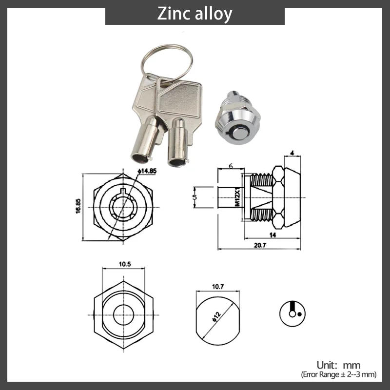 Description Picture 4 of itemCommercial Zinc Alloy Electrical Cabinet Light Box Elevator Door Button Press Type Cylindrical Impact Telescopic Lock