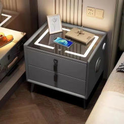 Solid Wood Smart Bedside Table Light Luxury Bedside Cabinet Modern Simple Wireless Charging Storage Cabinet