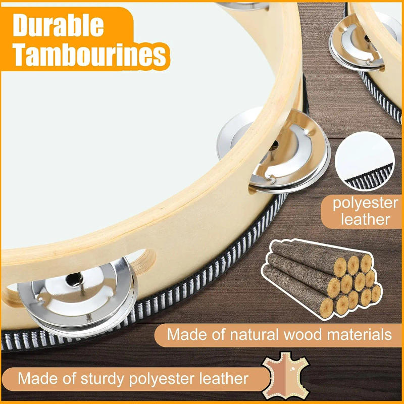 Description Picture 5 of item1Pc Wooden Tambourine 4/6/8/10-Inch Black Rim with Metal Jingles Percussion Instrument for Concert Church Party
