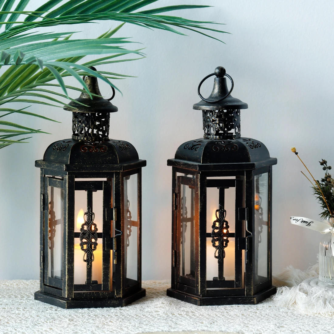 Description Picture 6 of itemVintage Nordic Candle Holder Lanterns Candles Aesthetic Hanging Lantern Iron Lantern Black Home Decor Wedding Room Decoration