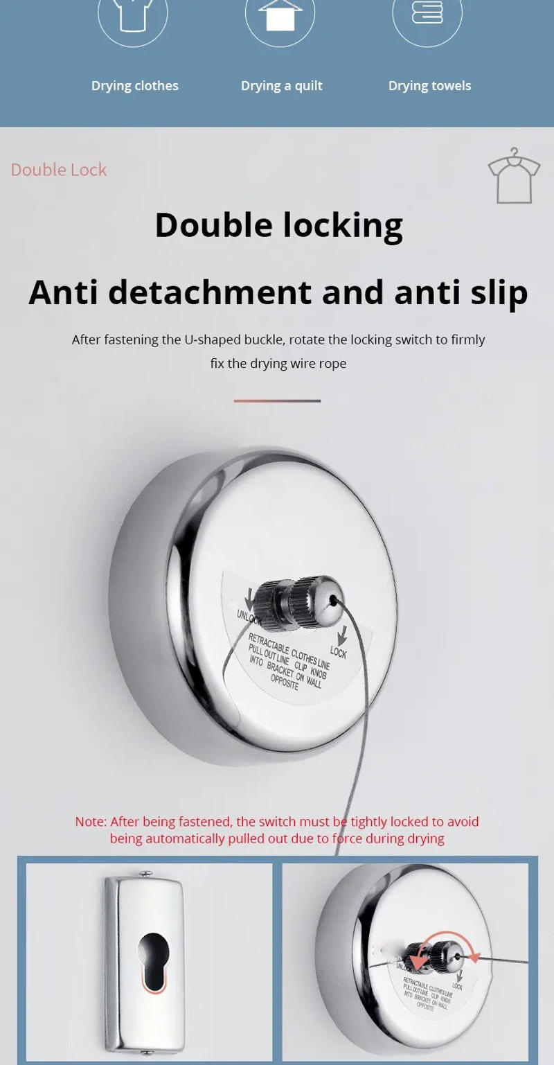 Description Picture 6 of itemWall-mounted Clothes Line Windproof 2.8m Adjustable Strength Nylon Durable Non-slip Drying Rack Rope Laundry