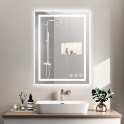 LED Bathroom Mirror 32x24 Inch, Stepless Dimmable 3000K-6000K Wall Mounted,Anti Fog Shatterproof (Vertical/Horizontal)